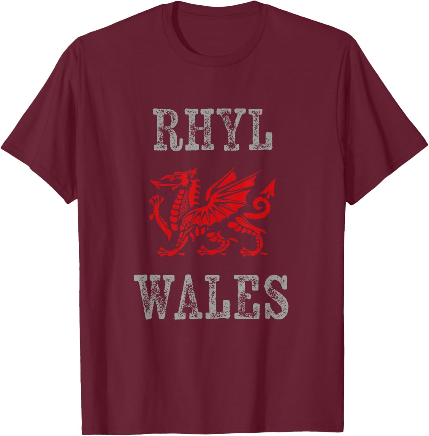 Rhyl Wales Welsh Dragon Flag Vintage T-Shirt - T-Shirt | Maroon
