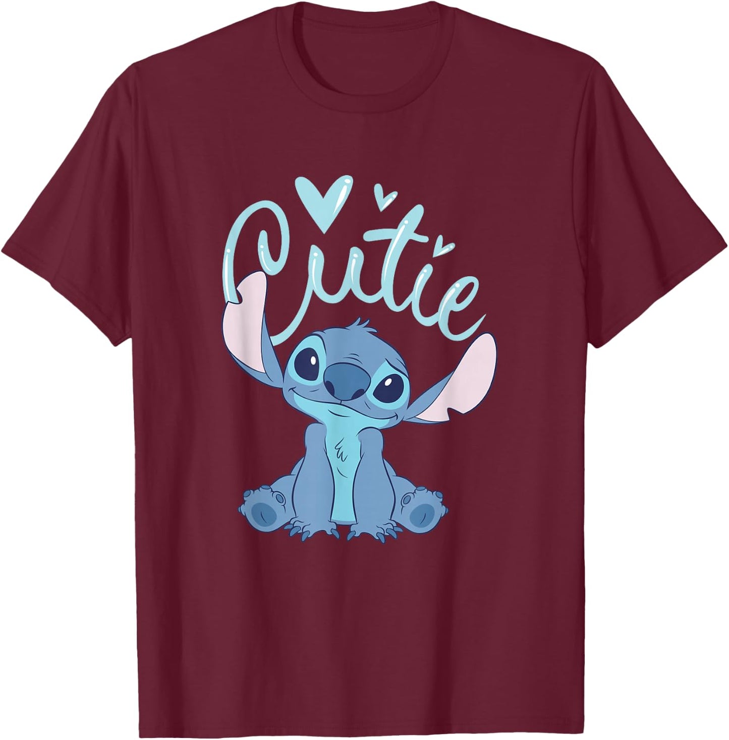 Disney Lilo and Stitch Cutie Pastel Heart T-Shirt - T-Shirt | Maroon