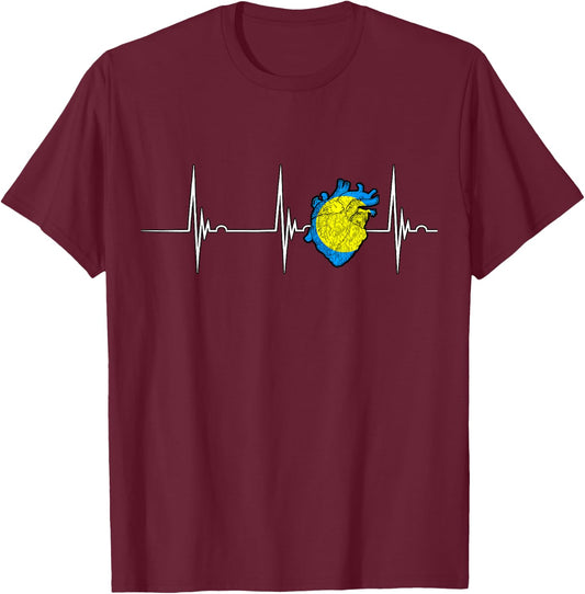 Palauan Pride Palauan Flag Heartbeat EKG Pulse Heart Palau T-Shirt - T-Shirt | Maroon