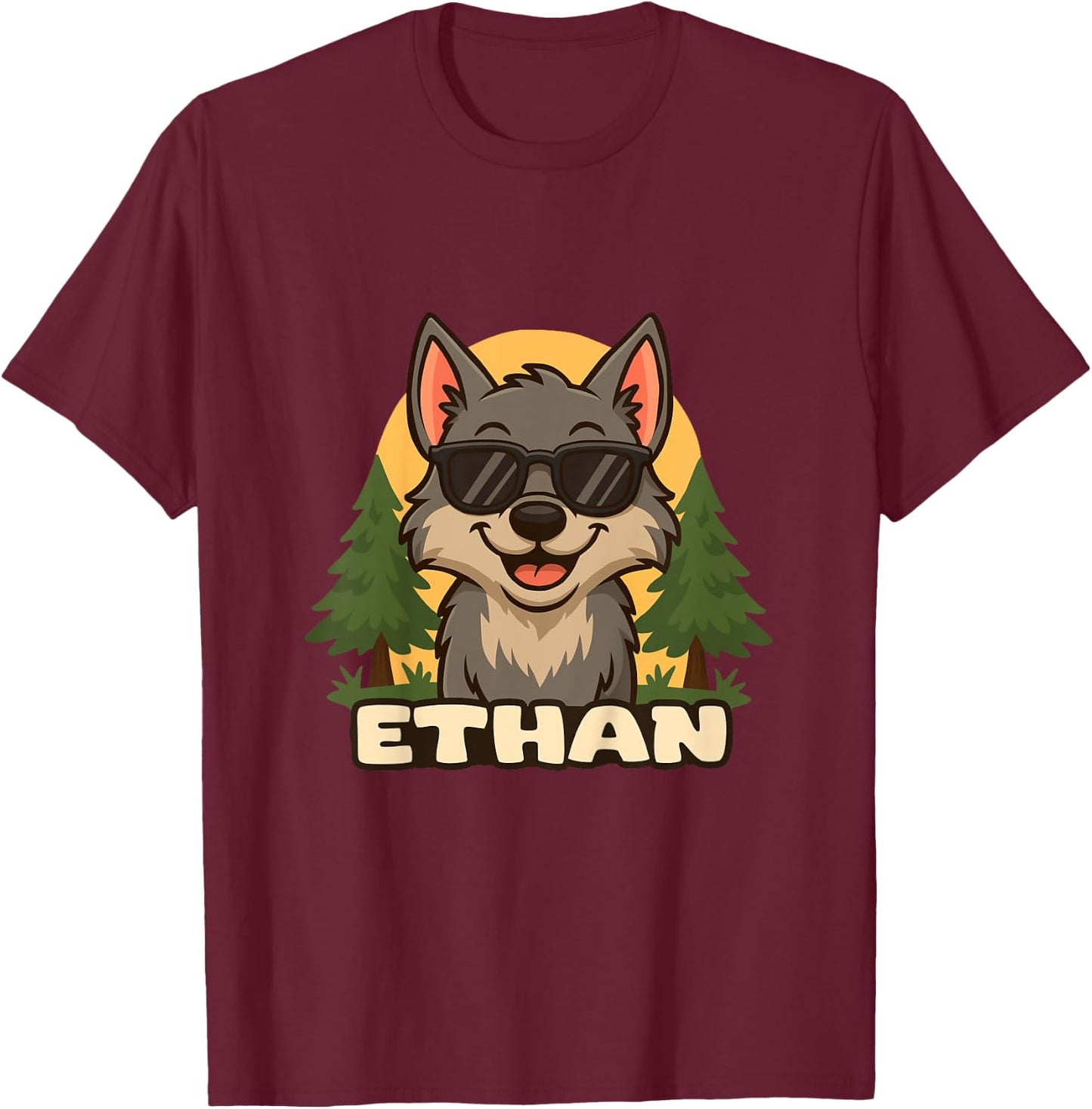 Enfant Ethan – Design Loup avec Prénom pour Garçons T-Shirt - T-Shirt | Maroon