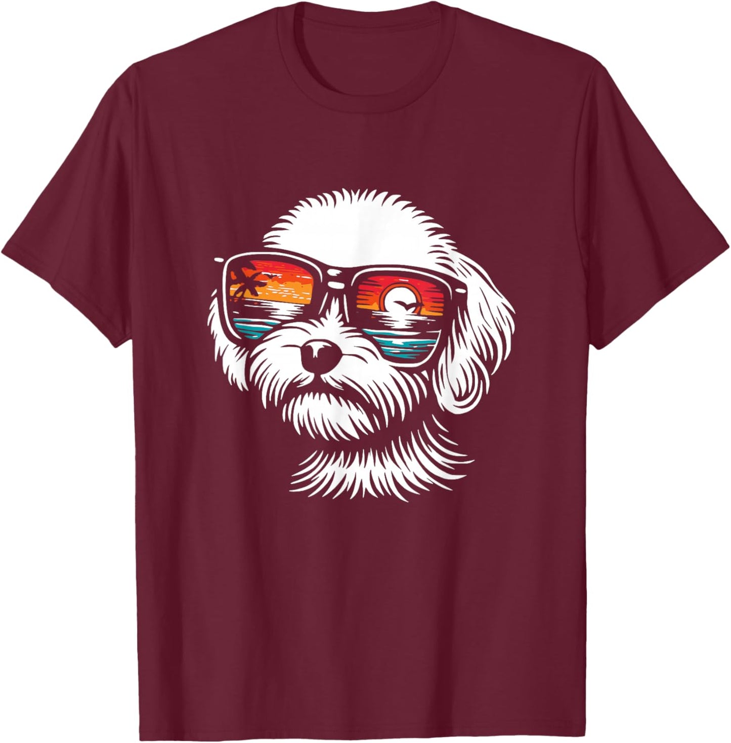 Cool Maltipoo Puppy with Sunglasses Graphic Design T-Shirt - T-Shirt | Maroon