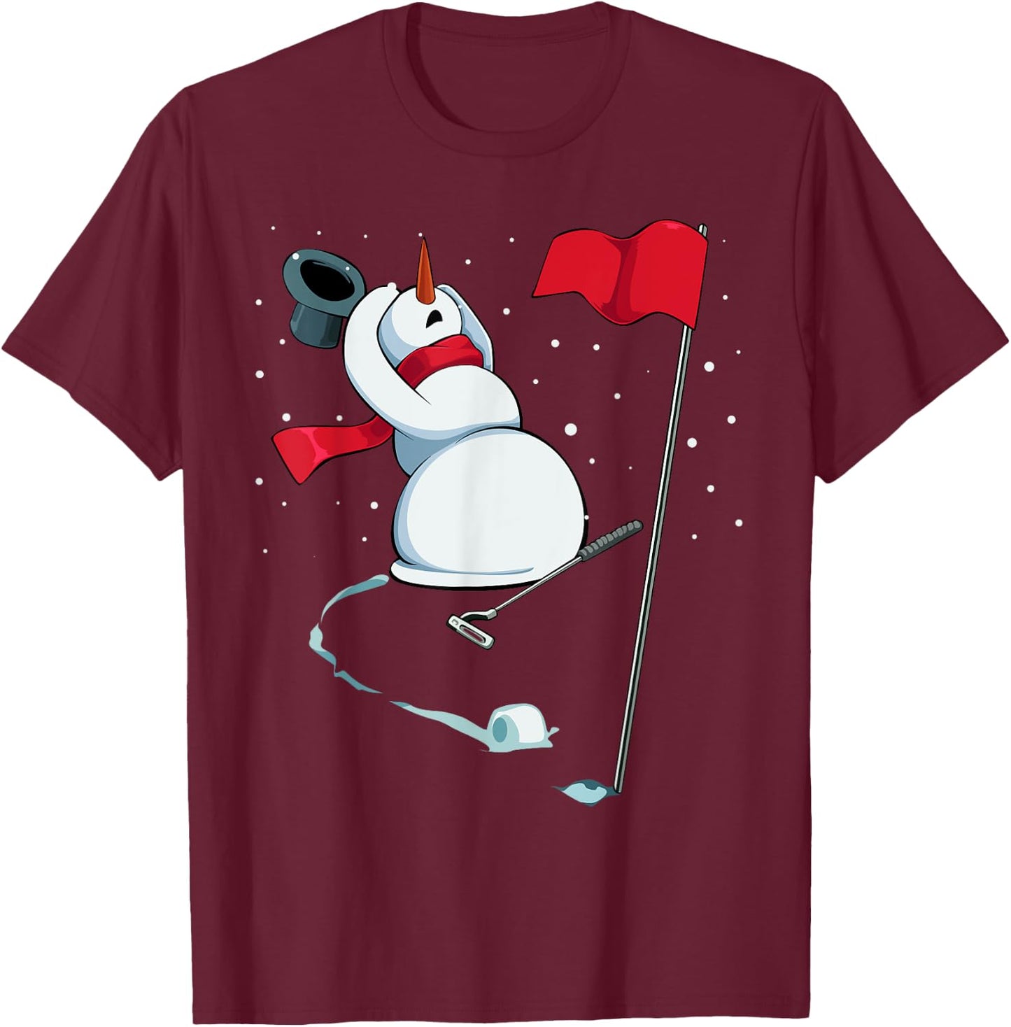 Snowman Playing Golf Christmas Pajama Sport X-Mas Golfer T-Shirt - T-Shirt | Maroon