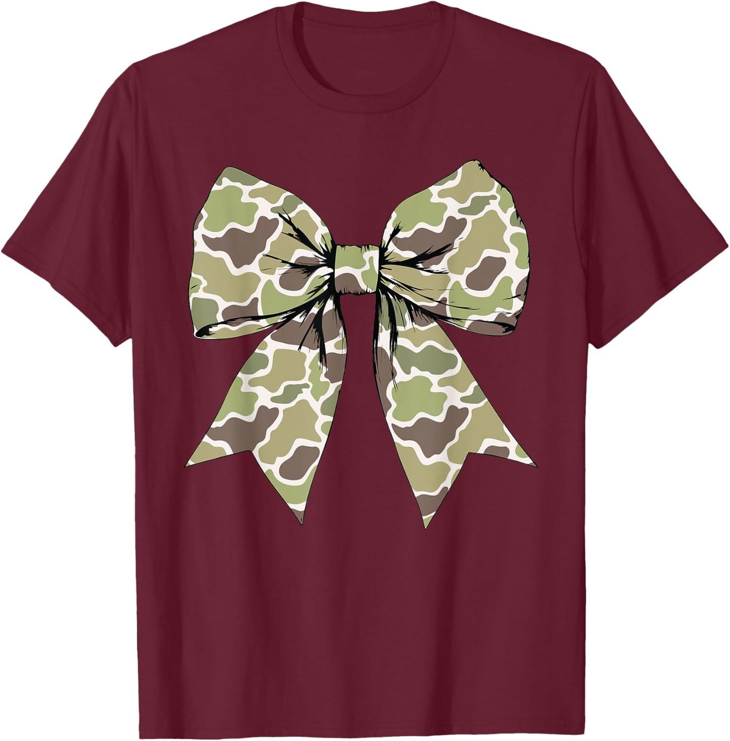 Camo Coquette Bow Women Girls Kids T-Shirt - T-Shirt | Maroon