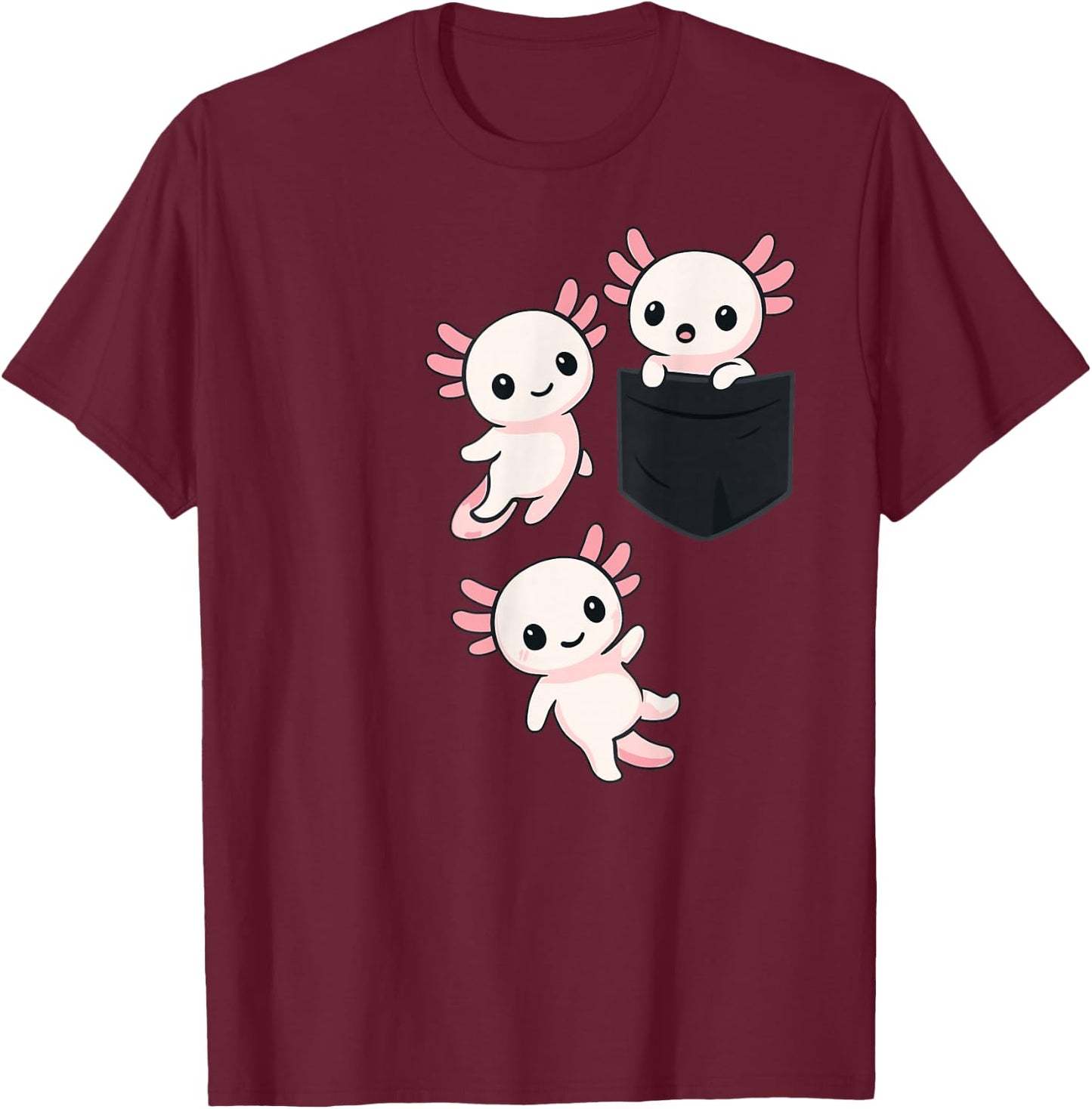 Kawaii Axolotl Pocket Cute Axolotls T-Shirt - T-Shirt | Maroon