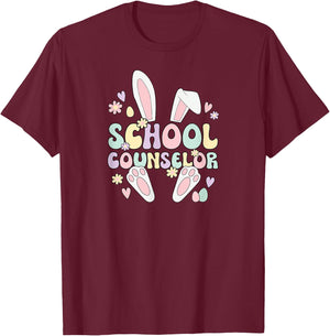 School Counselor Easter Bunny School Counseling Easter Day T-Shirt - T-Shirt | Maroon
