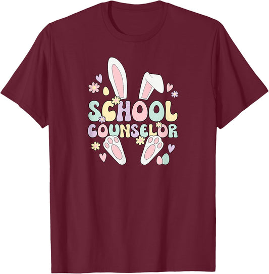 School Counselor Easter Bunny School Counseling Easter Day T-Shirt - T-Shirt | Maroon