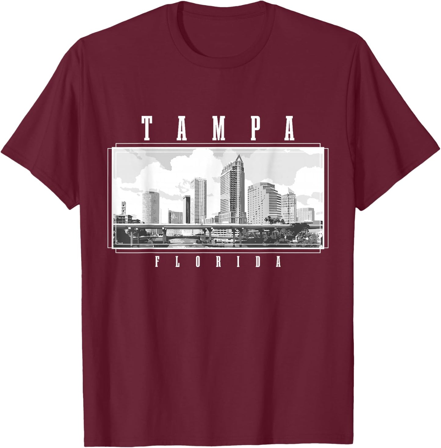 Tampa Florida Vintage Skyline USA America Souvenir T-Shirt - T-Shirt | Maroon
