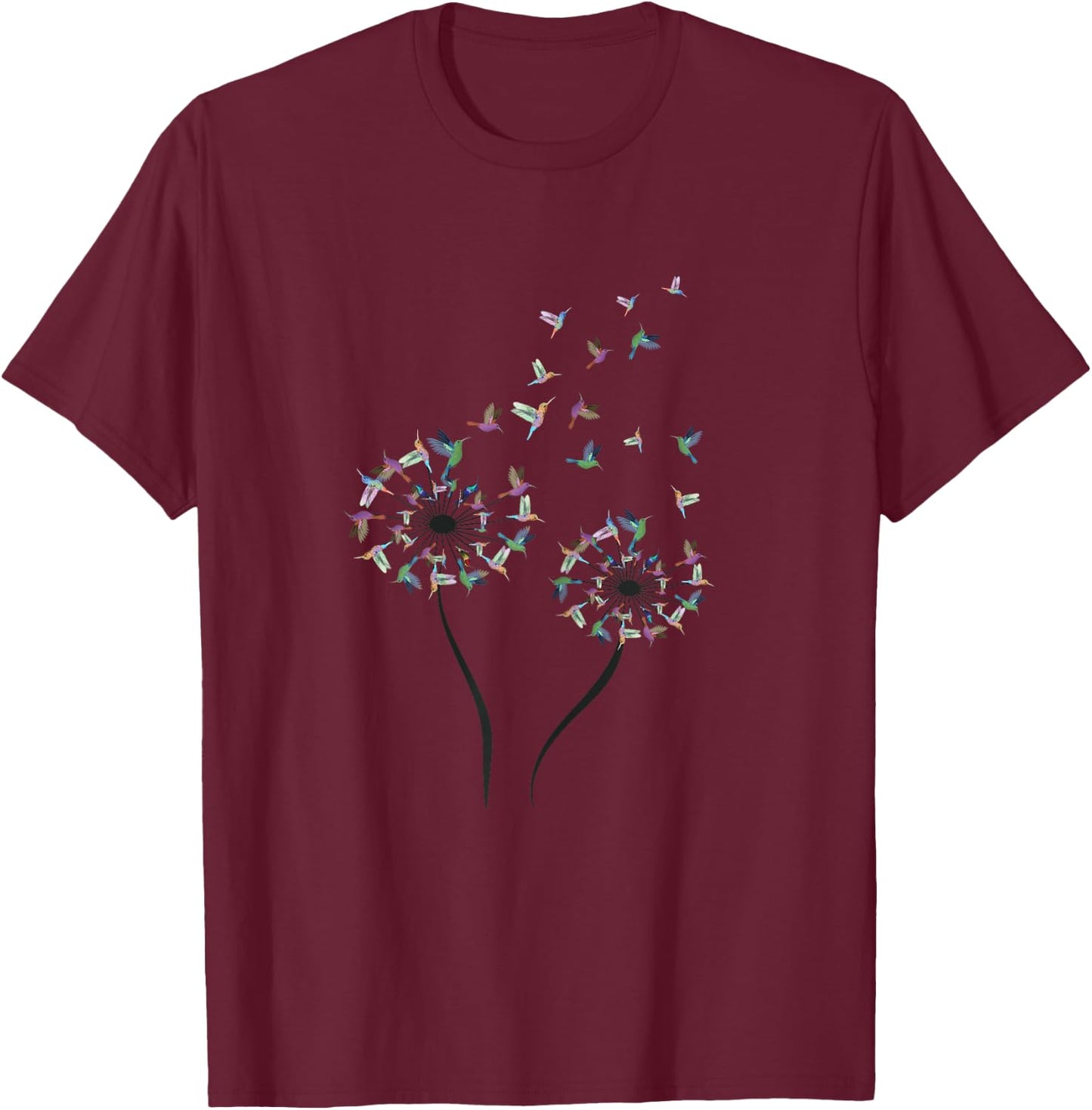 Dandelion Flower Hummingbird Shirt Hummingbird Lover Gifts T-Shirt - T-Shirt | Maroon