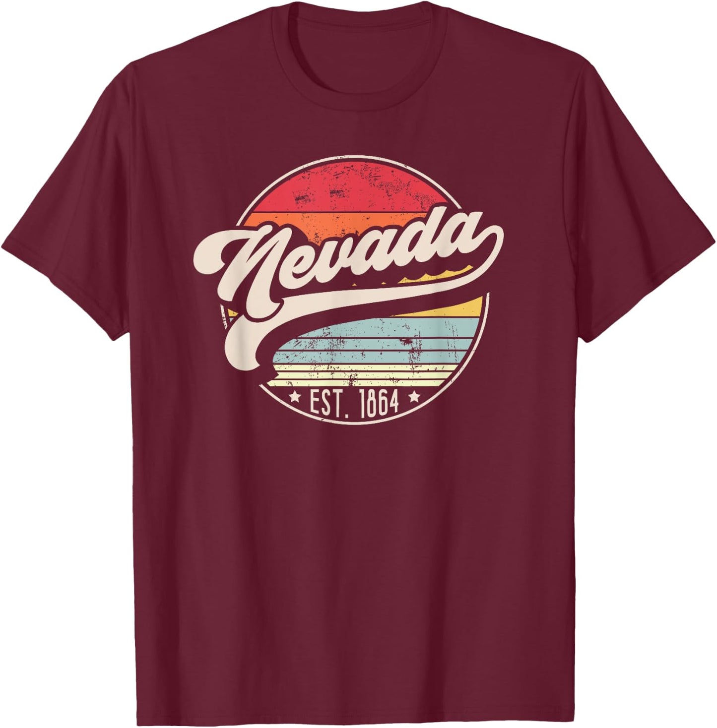 Retro Nevada Home State NV Cool 70s Style Sunset T-Shirt - T-Shirt | Maroon