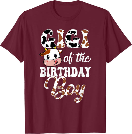 Gigi Of The Birthday Boy Cow Farm 1St Birthday Boy T-Shirt - T-Shirt | Maroon