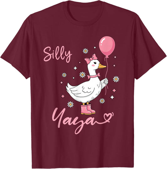 Silly Yaya Cute Goose Grandmother Family Matching Birthday T-Shirt - T-Shirt | Maroon