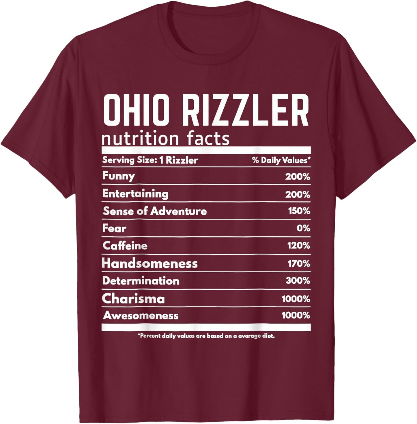 Ohio RIzzler Nutrition Facts Meme Rizz Internet Memes Gen Z T-Shirt - T-Shirt | Maroon
