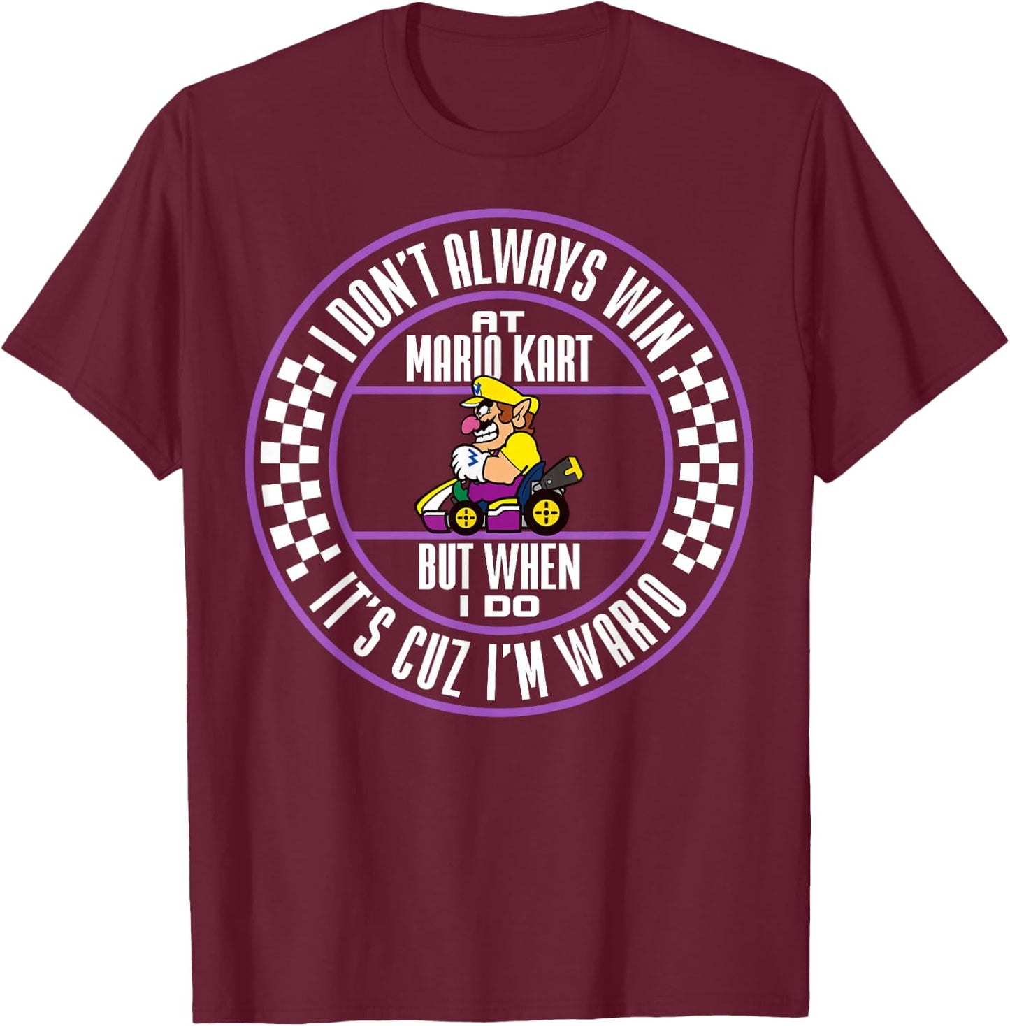 Nintendo Mario Kart Wario When I Win Circle Text T-Shirt - T-Shirt | Maroon