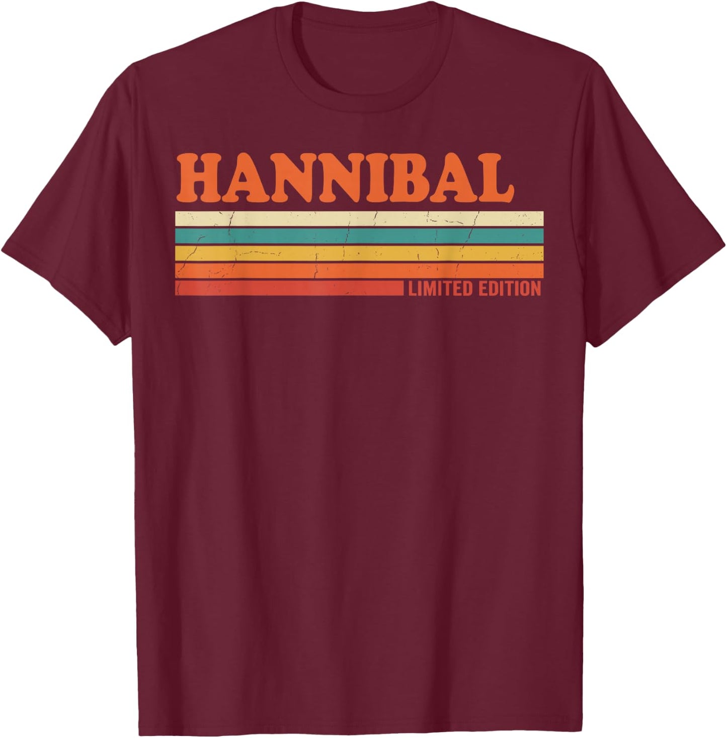 Hannibal Retro Personalized First Name Vintage Stripes T-Shirt - T-Shirt | Maroon
