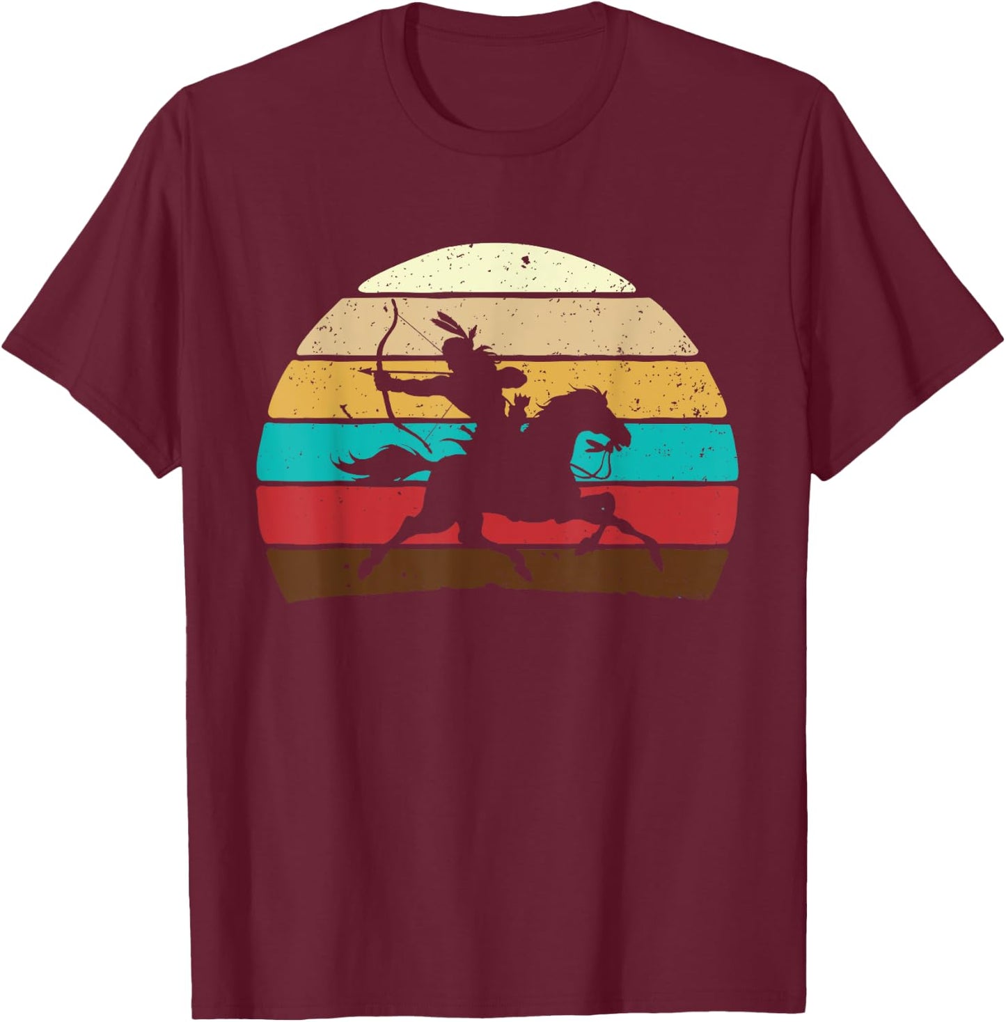 Retro Horse Riding - Native American Indian Pride Indigenous T-Shirt - T-Shirt | Maroon
