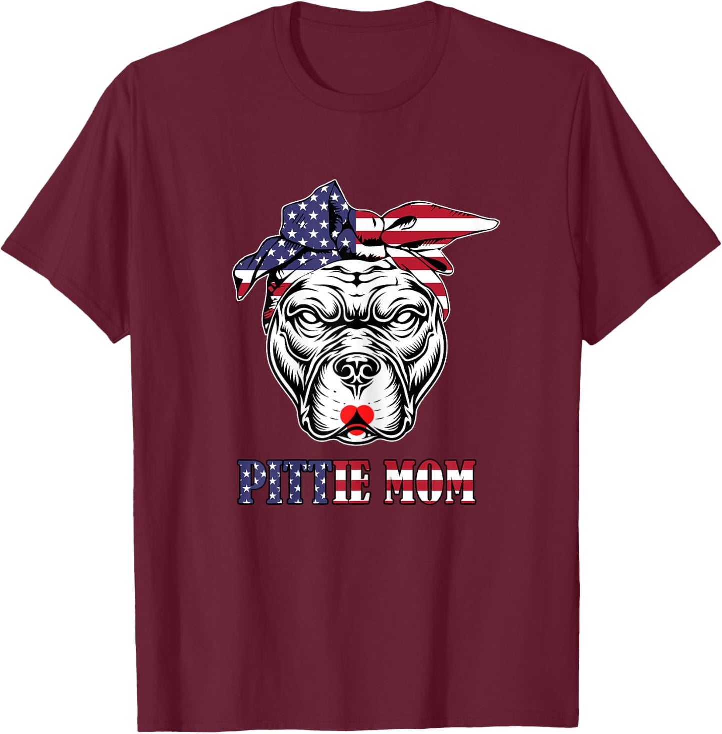 Cute Pittie Mom Bandana american flag dog Pitbull Lover Women T-Shirt - T-Shirt | Maroon
