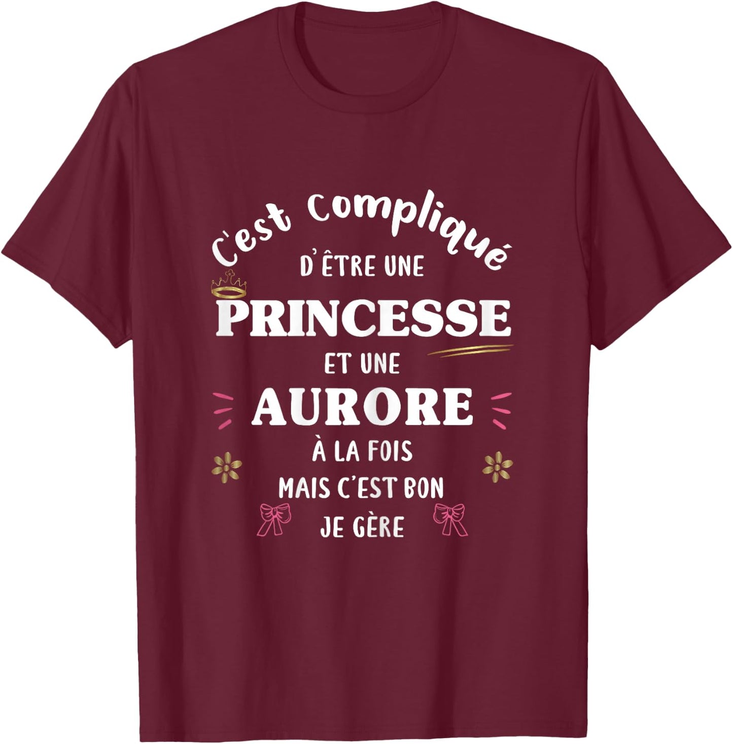 Women's Princess Humour Personalised Gift Aurore , Black, Female X-Small T-Shirt - T-Shirt | Maroon