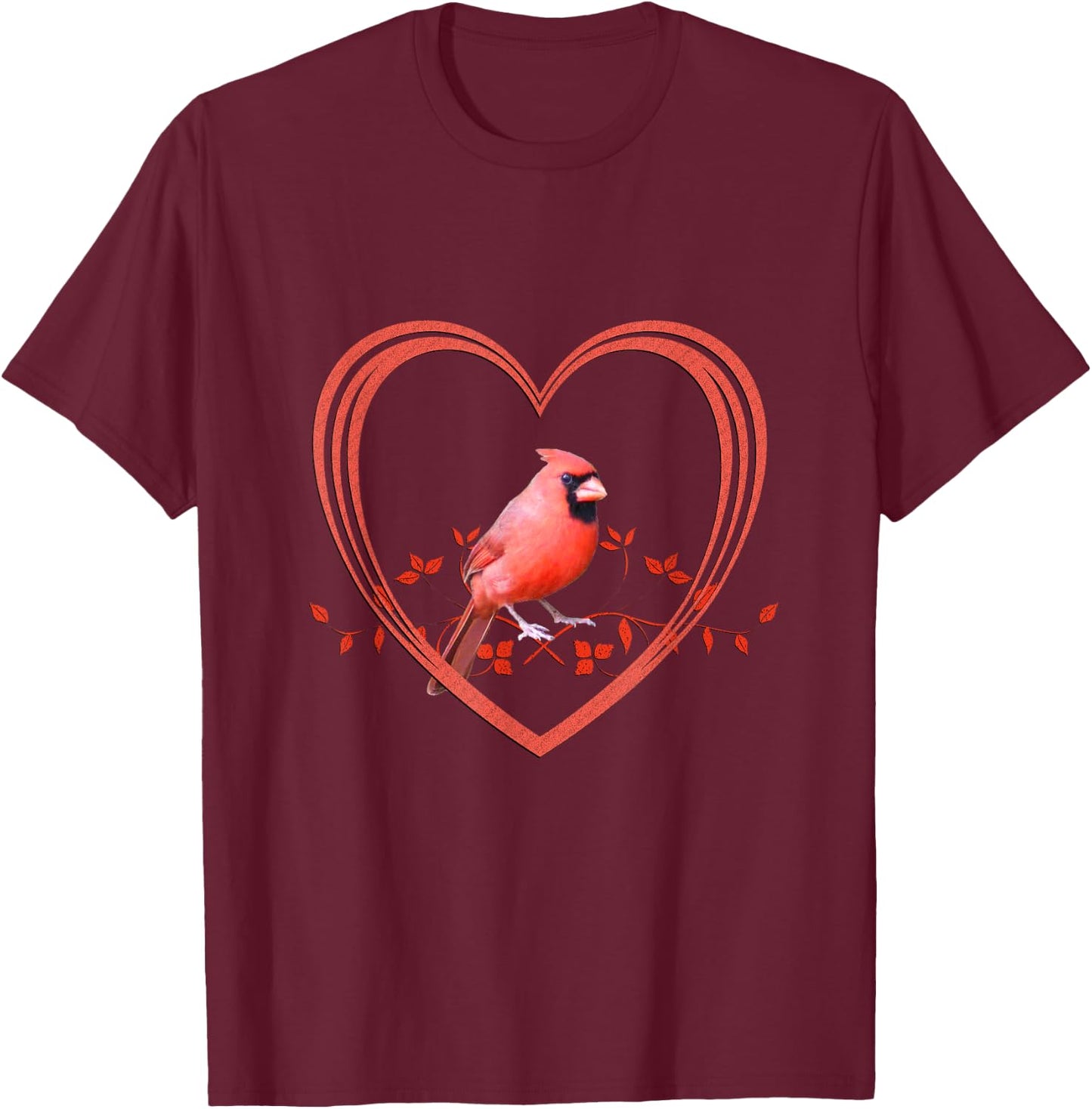 Northern Cardinal Bird in Heart T-Shirt - T-Shirt | Maroon