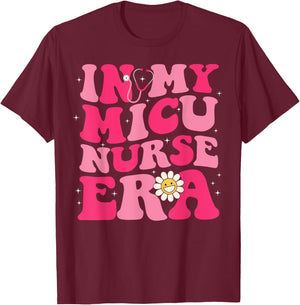 Groovy Retro In My MICU Era Hippie Groovy Love Nurse Life T-Shirt - T-Shirt | Maroon