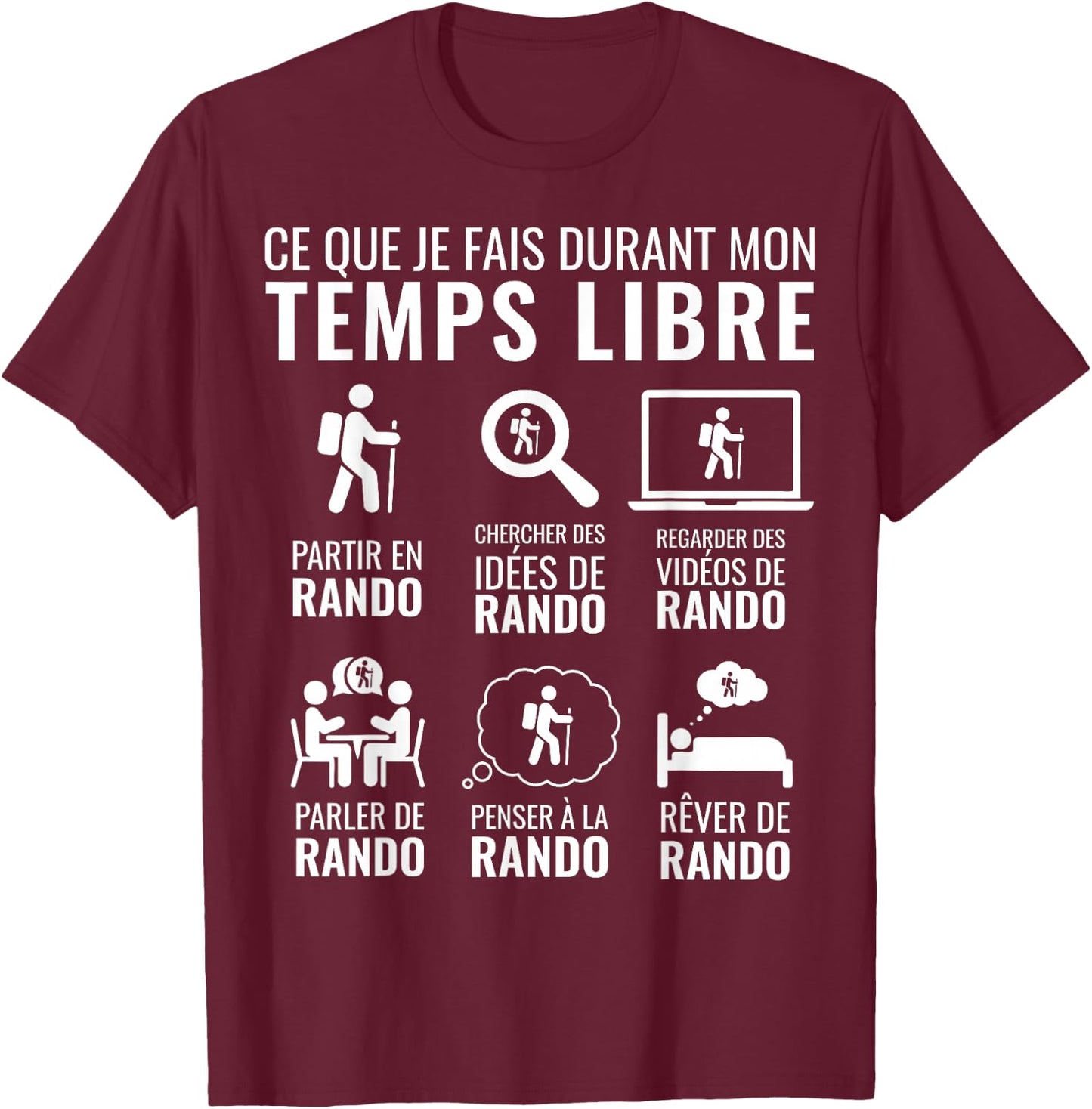 Funny Christmas Gift Mountain Hiking Free Time Hiking , Black, S T-Shirt - T-Shirt | Maroon