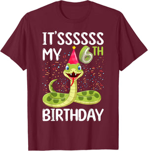 6th Birthday snake Party 6 Year Old snake lover B-day T-Shirt - T-Shirt | Maroon