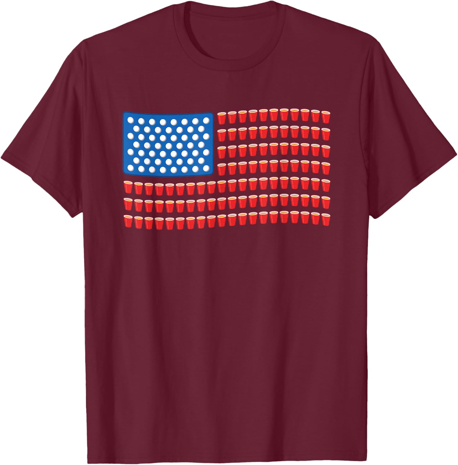 Funny 4th of July Beer Pong American Flag T-Shirt - T-Shirt | Maroon