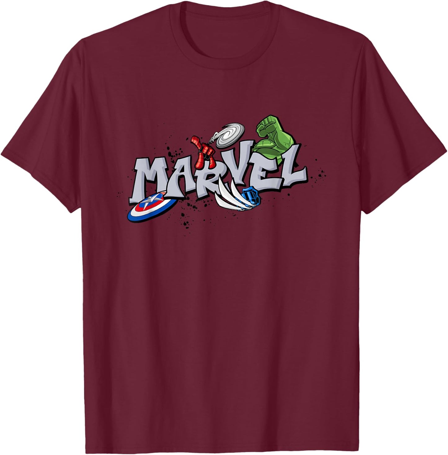 Marvel Super Heroes Graffiti Tag Style Paint Splatter Logo T-Shirt - T-Shirt | Maroon