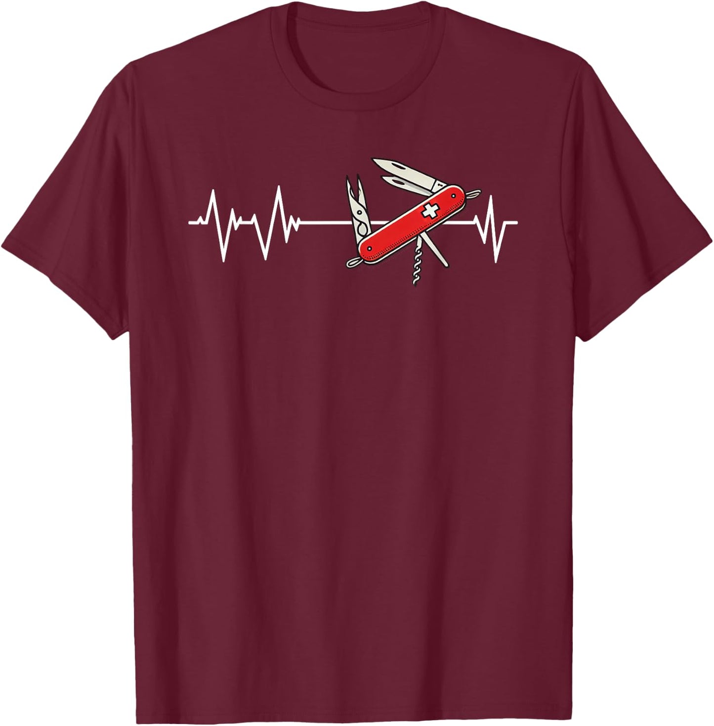 Military Knife Heartbeat Wear Switzerland Sackmesser , Black, S T-Shirt - T-Shirt | Maroon