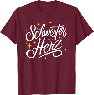 with German Text "Schwesterherz" (German Language), black T-Shirt - T-Shirt | Maroon
