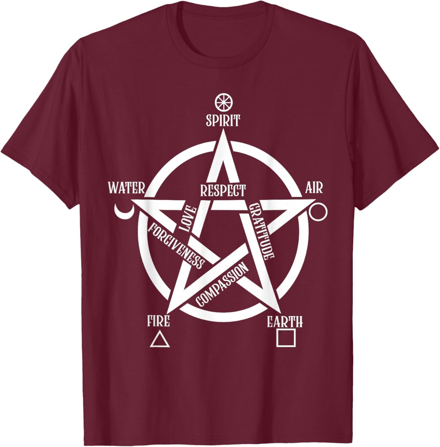 Spirit Water Fire Earth Air - Pentacle Elemental Witch T-Shirt - T-Shirt | Maroon