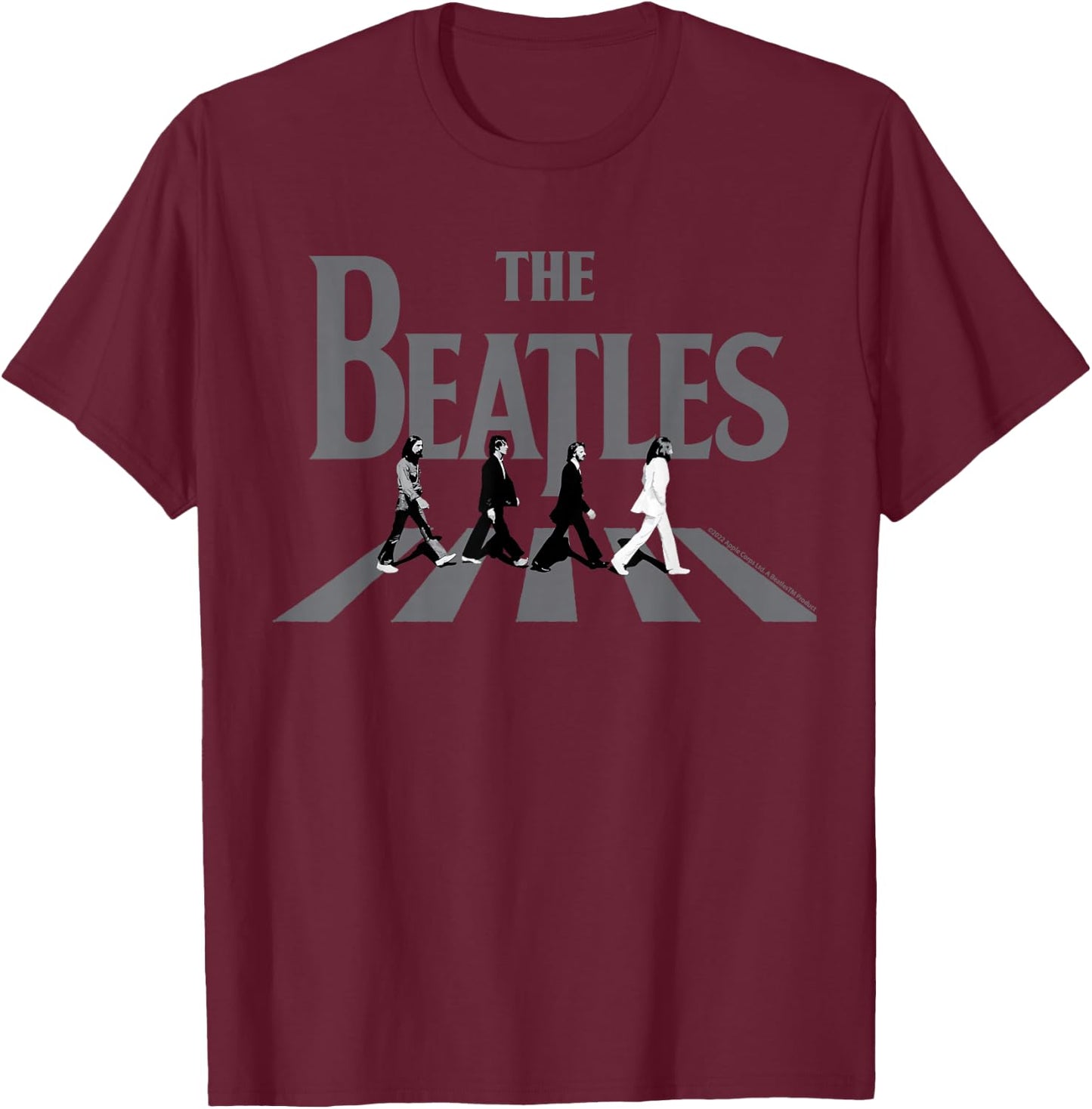 The Beatles Abbey Road Grayscale Album Cover Black Adult Beatles Fans All Ages Short Sleeve S T-Shirt - T-Shirt | Maroon