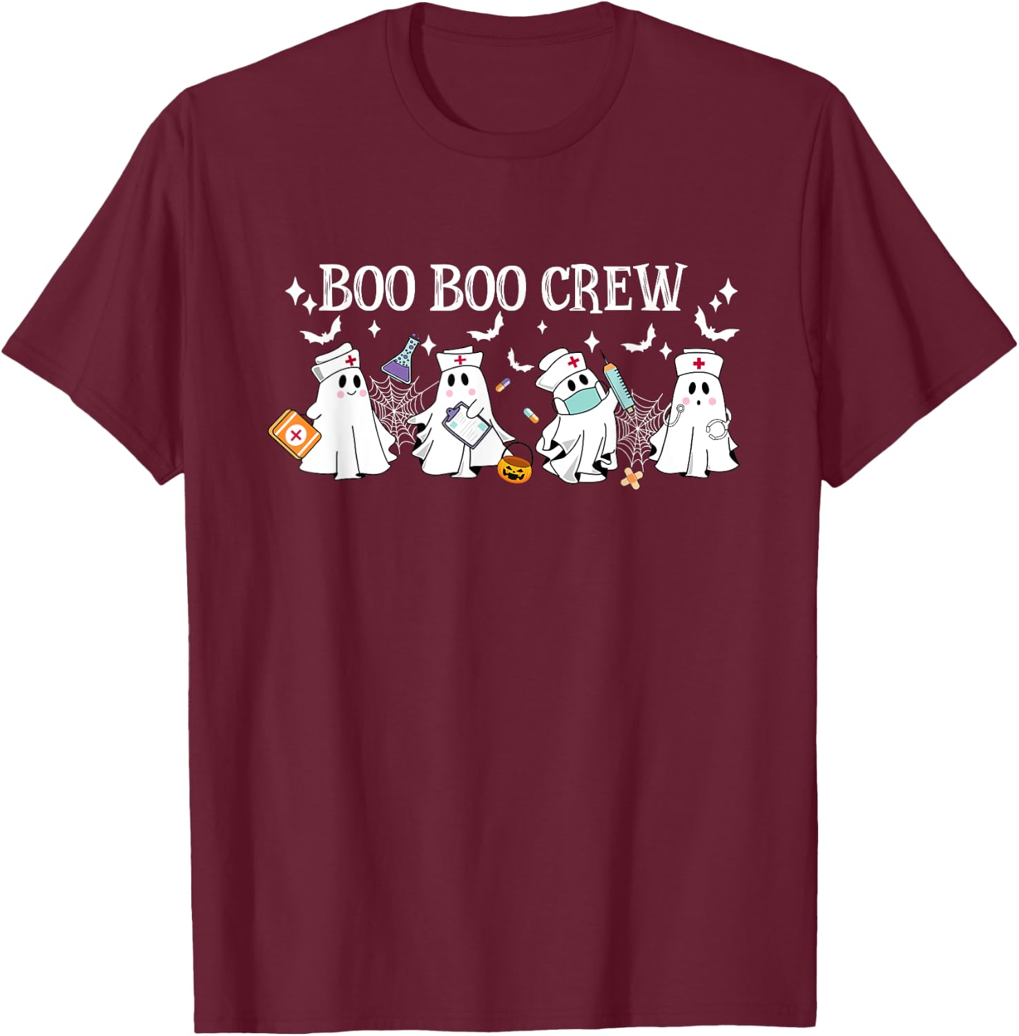 Boo Boo Crew Nurse Ghost Funny Halloween T-Shirt - T-Shirt | Maroon