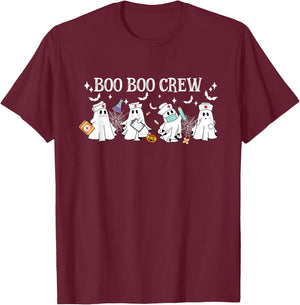 Boo Boo Crew Nurse Ghost Funny Halloween T-Shirt - T-Shirt | Maroon