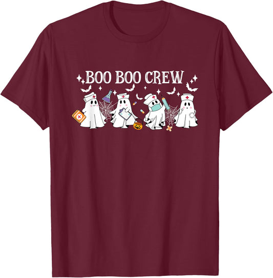 Boo Boo Crew Nurse Ghost Funny Halloween T-Shirt - T-Shirt | Maroon