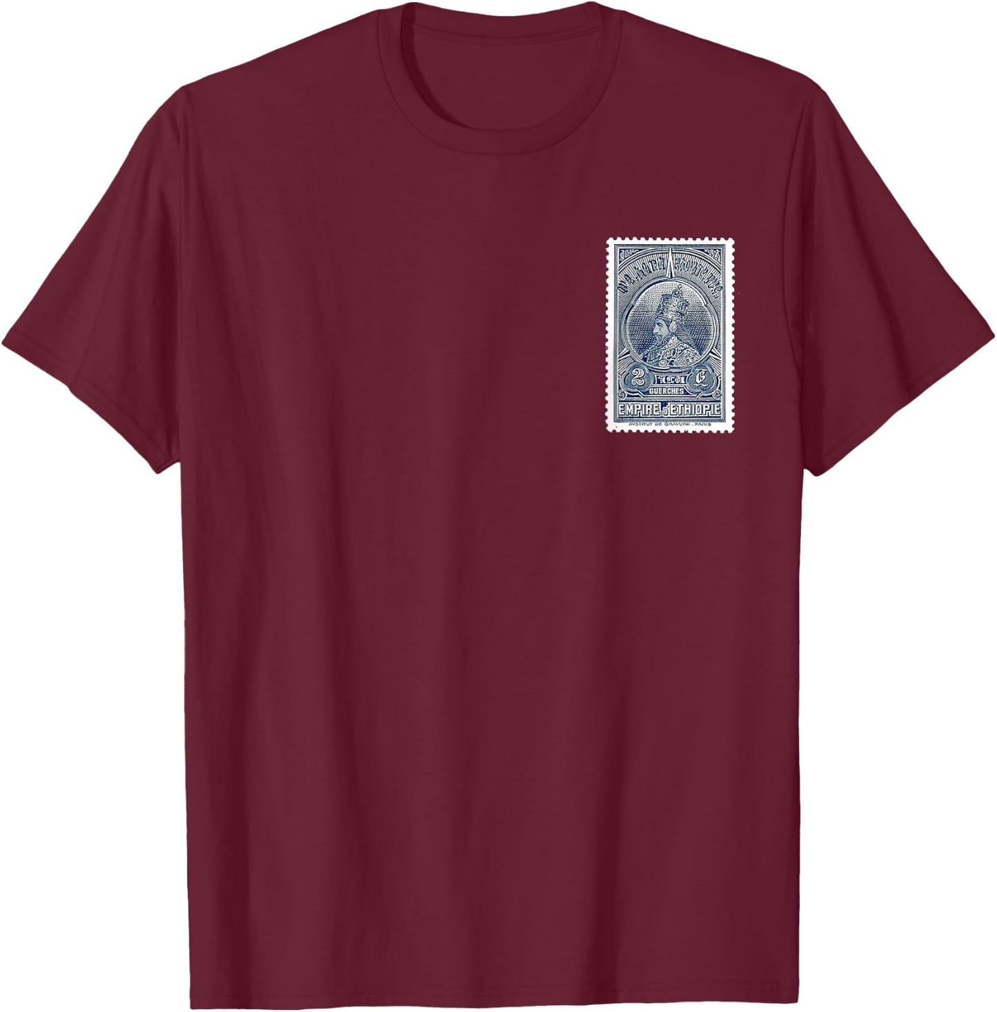 Äthiopischer Kaiser Haile Selassie alte Briefmarkenkunst Juda Rasta T-Shirt - T-Shirt | Maroon