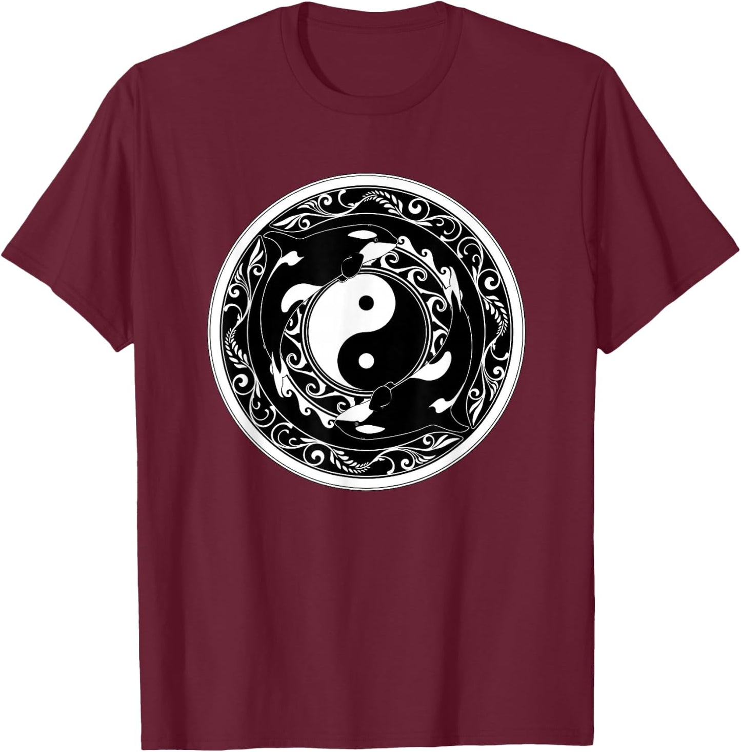 Yin Yang Orcas T-Shirt - T-Shirt | Maroon
