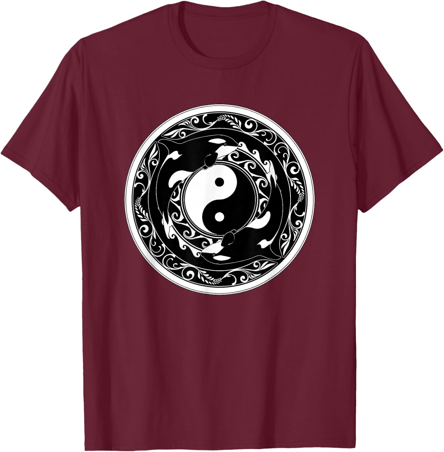 Yin Yang Orcas T-Shirt - T-Shirt | Maroon