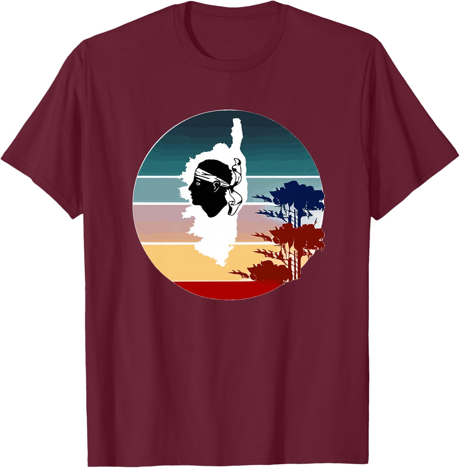 Corsica Island avec Arbres Carte Corse Haut de Gamme T-Shirt - T-Shirt | Maroon