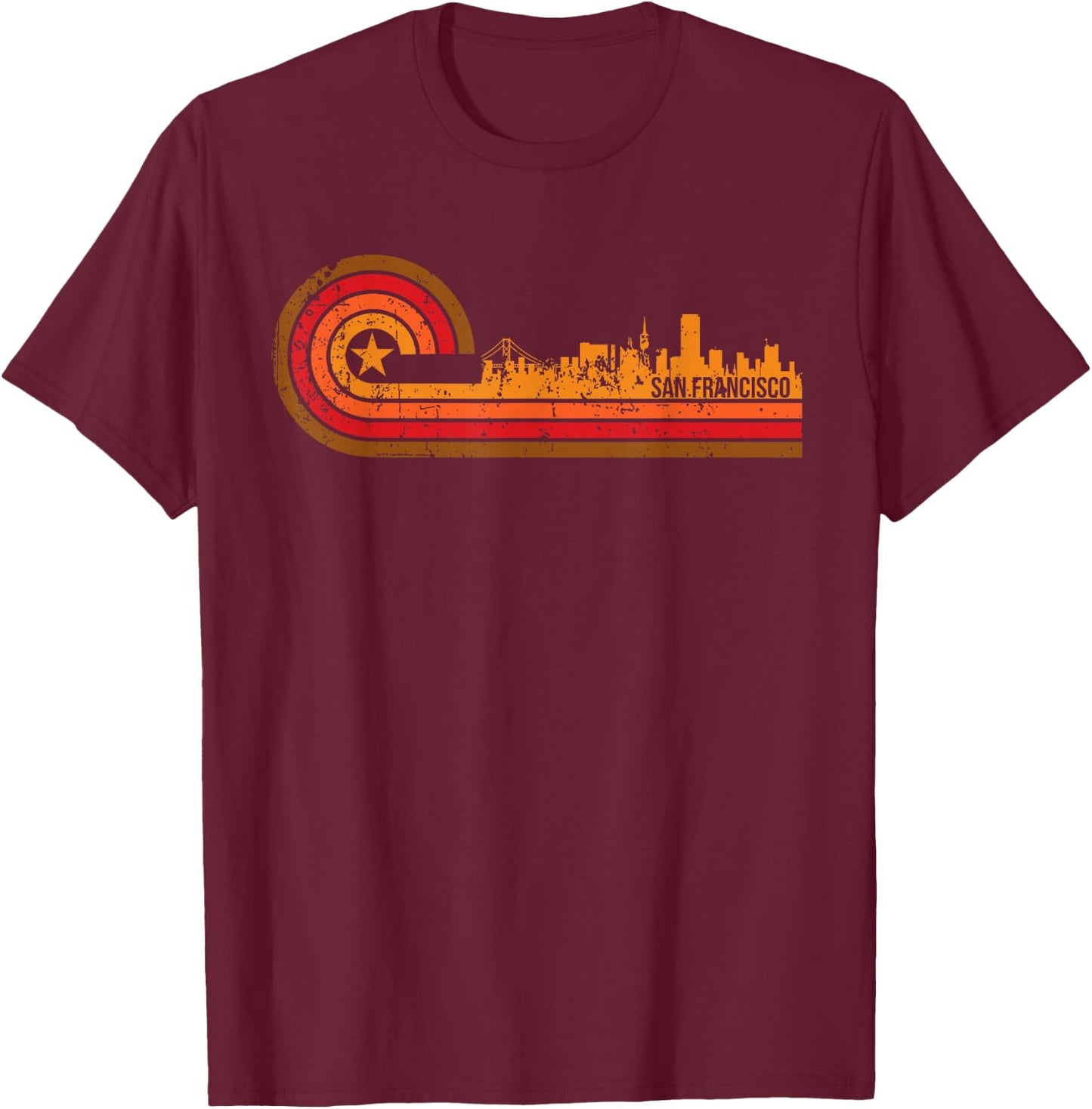 Retro San Francisco Cityscape - San Francisco CA Skyline T-Shirt - T-Shirt | Maroon