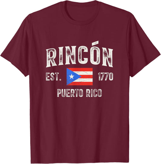 Rincón Puerto Rico 1770, Puerto Rico Flag T-Shirt - T-Shirt | Maroon