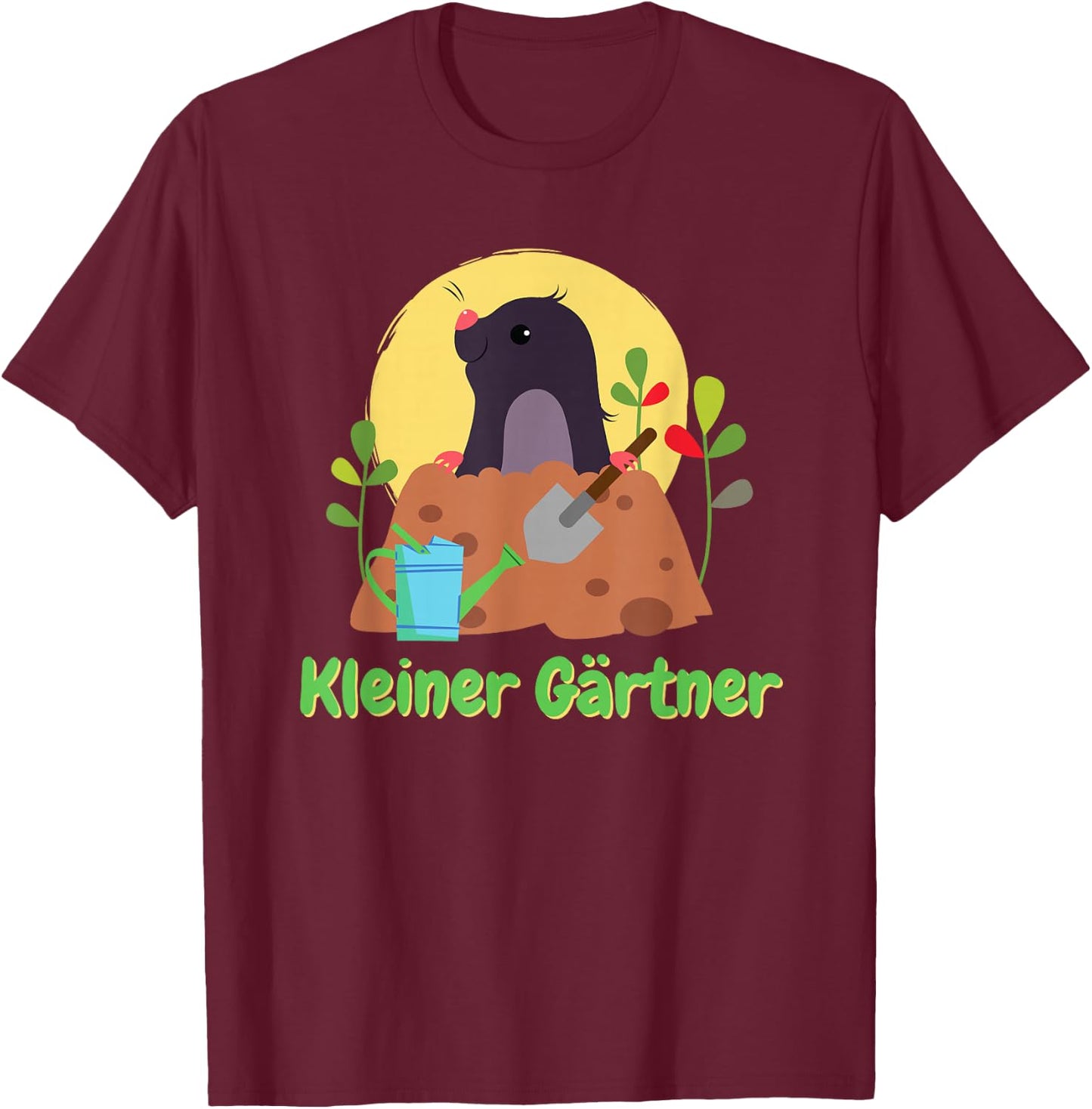 Süßer Maulwurf Kleiner Gärtner Kinder Motiv. Gartenarbeit T-Shirt - T-Shirt | Maroon