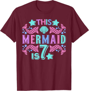 Mermaid 7 Years Old 7yr Mermaid Birthday Outfit 7th Birthday T-Shirt - T-Shirt | Maroon