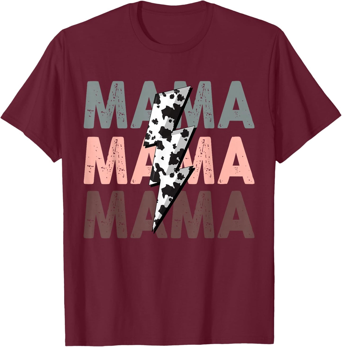 Vintage Mama Cow Pattern Woman Graphic Cowgirl T-Shirt - T-Shirt | Maroon