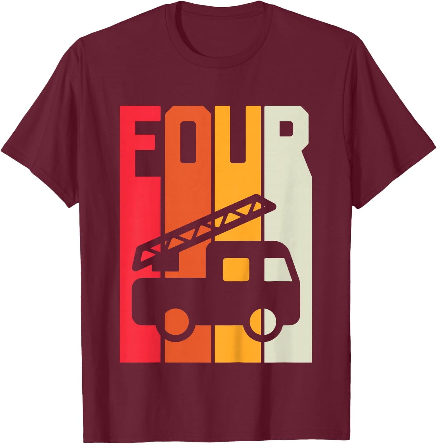 Fire Truck 4th Birthday Boys Firefighter Fireman 4 Years T-Shirt - T-Shirt | Maroon