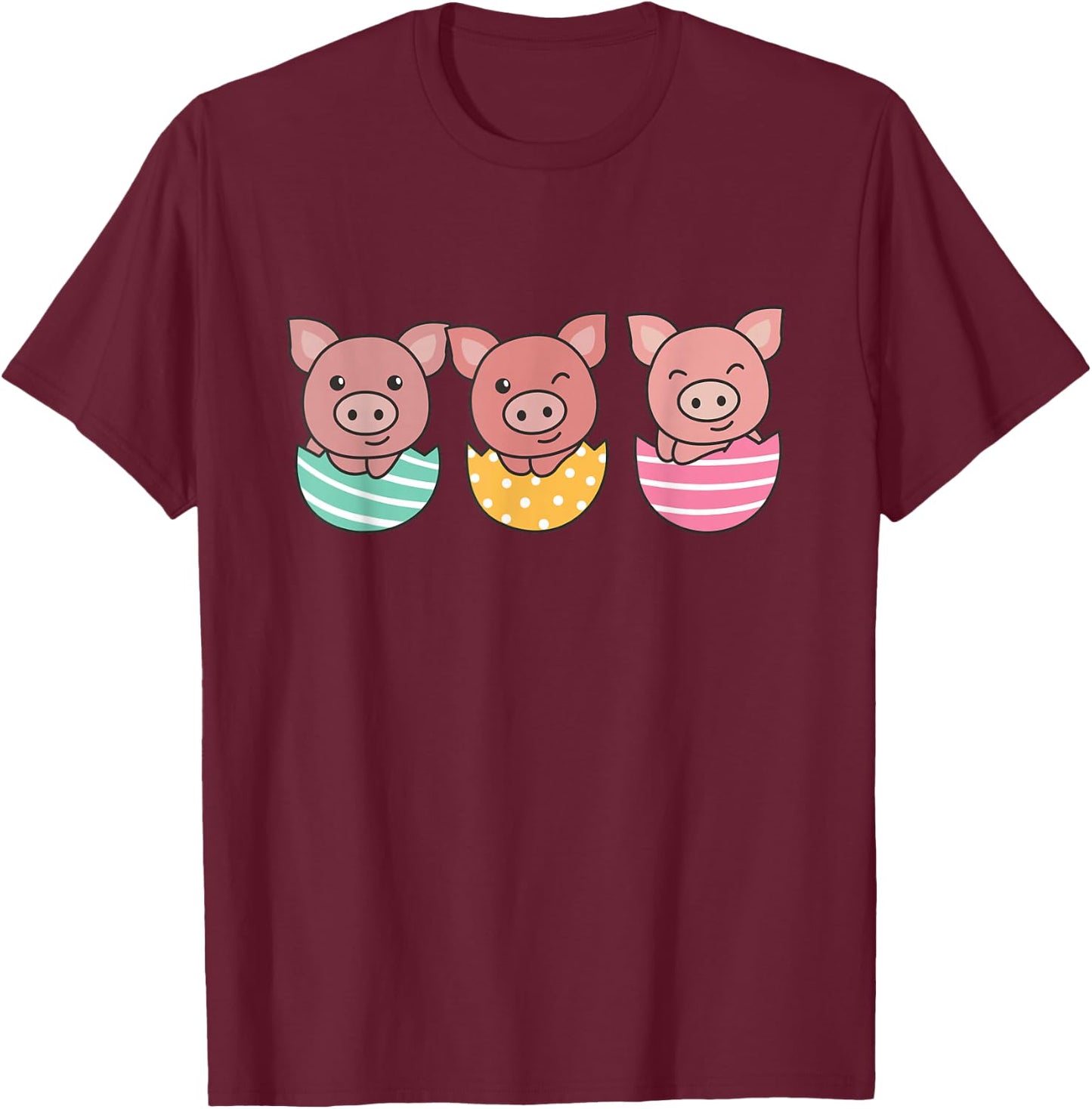 Happy Easter Cute Pig At Easter With Easter Eggs T-Shirt - T-Shirt | Maroon