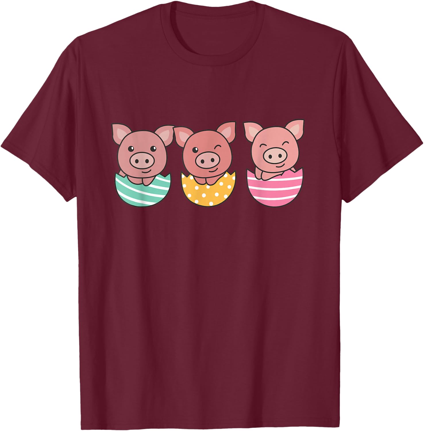 Happy Easter Cute Pig At Easter With Easter Eggs T-Shirt - T-Shirt | Maroon