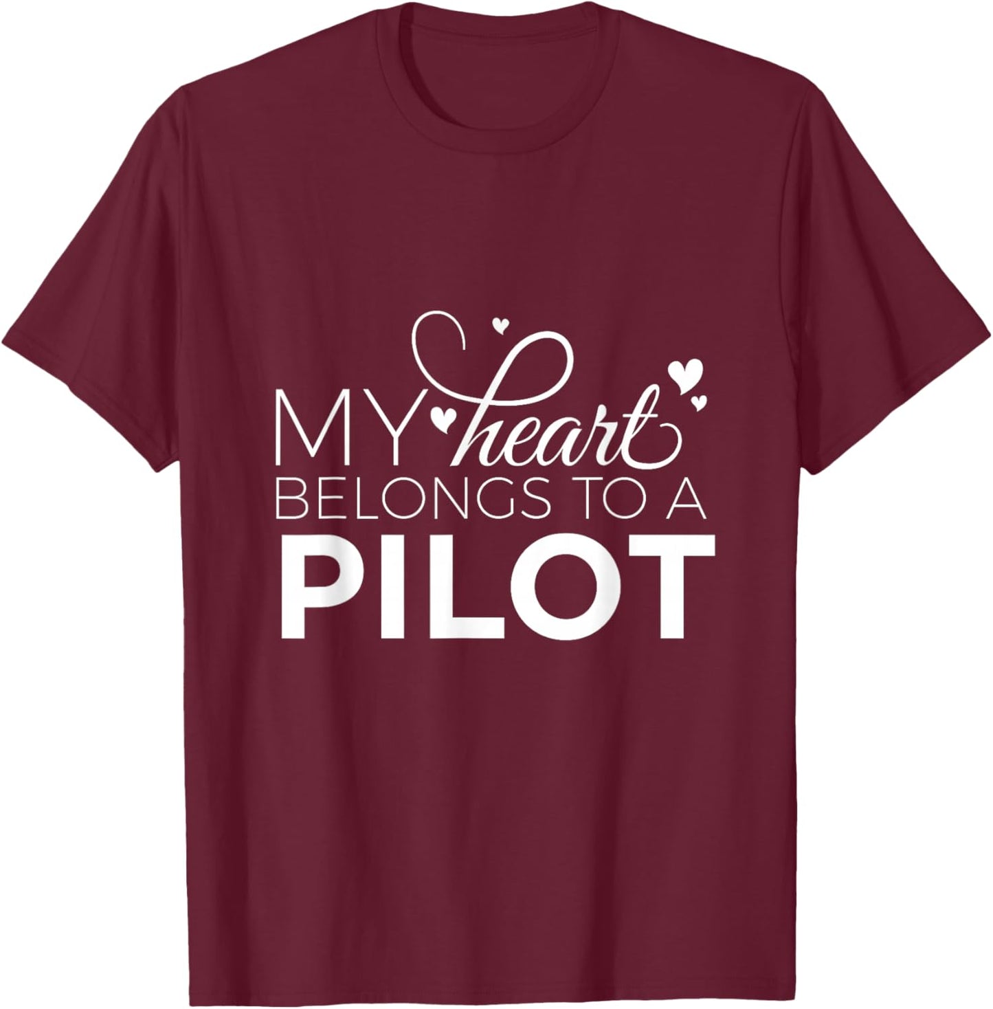 Pilot Wife Shirt- My Heart Belongs to a Pilot, Pilot Gift 3XL Navy T-Shirt - T-Shirt | Maroon