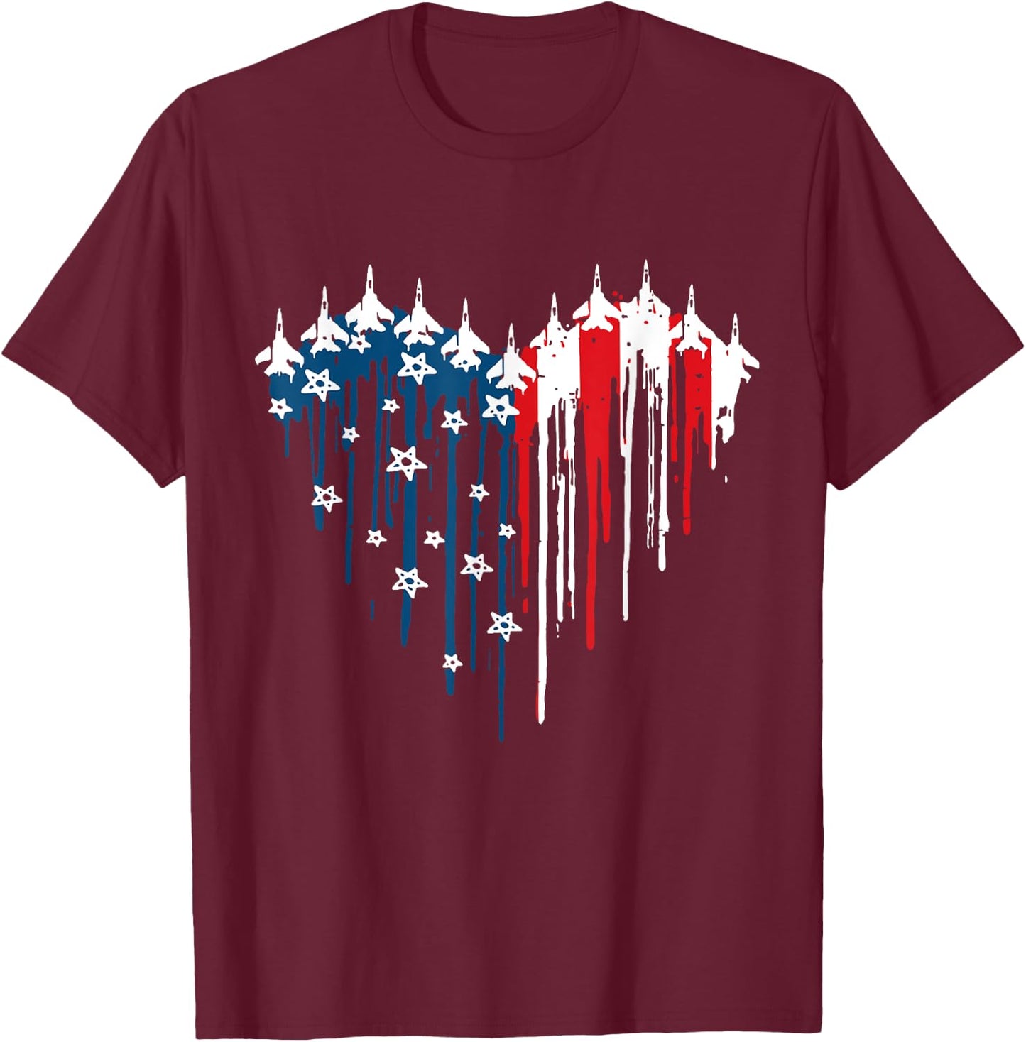 Jet Heart USA Flag Drip Patriotic Military Art T-Shirt - T-Shirt | Maroon