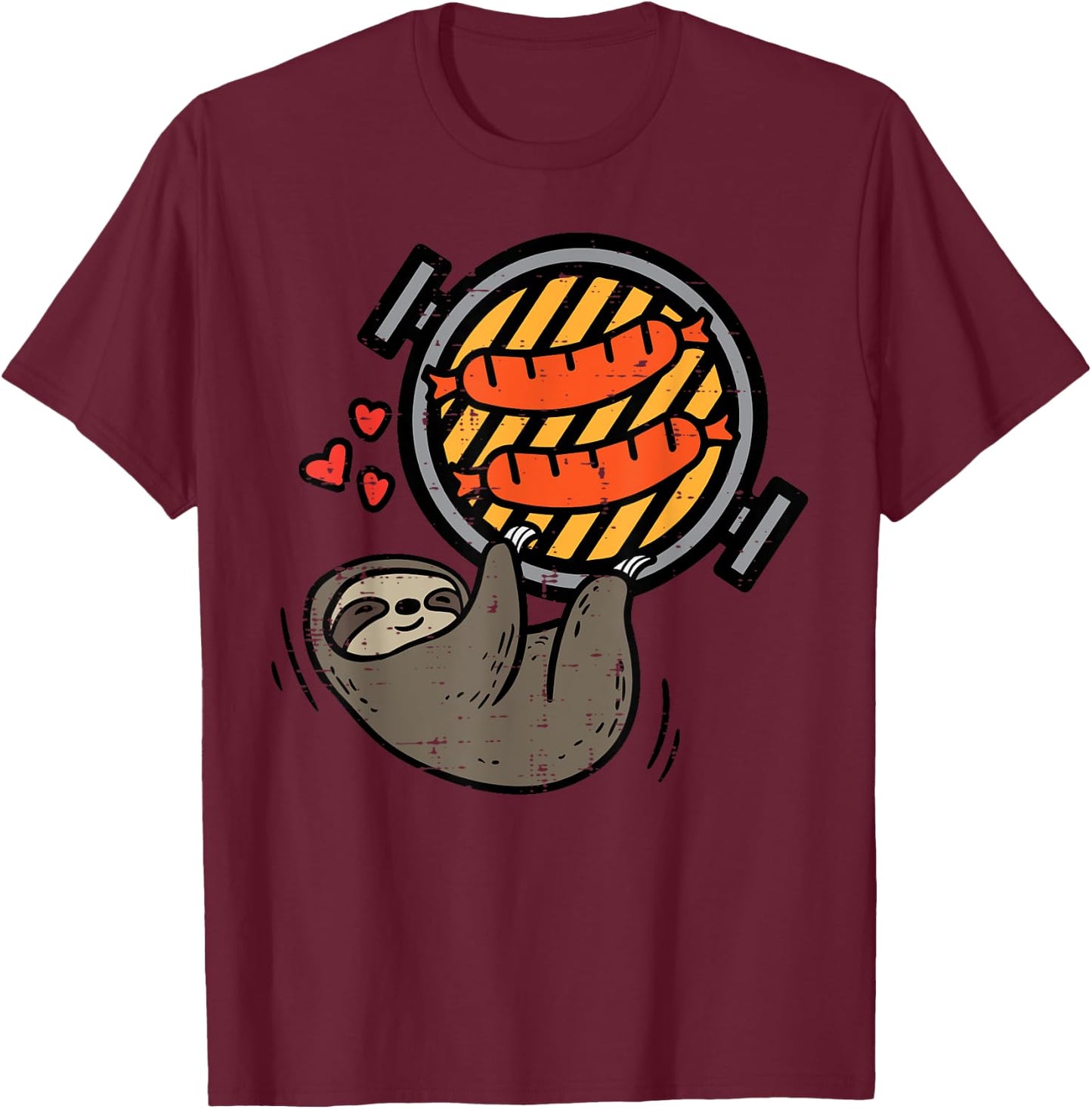 Sloth Bbq Grill Barbecue Meat Kids Toddler Women Men T-Shirt - T-Shirt | Maroon