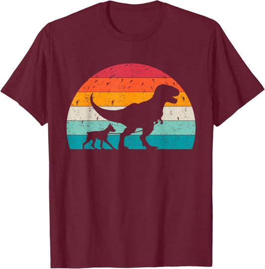 T-Rex Walking a Dog Funny Doberman Pinscher Lovers Dog Dad T-Shirt - T-Shirt | Maroon